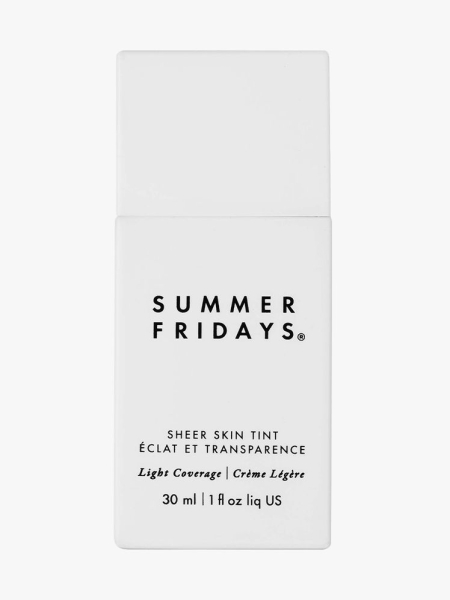 Summer Fridays Sheer Skin Tint white rectangle bottle of skin tint on light gray background