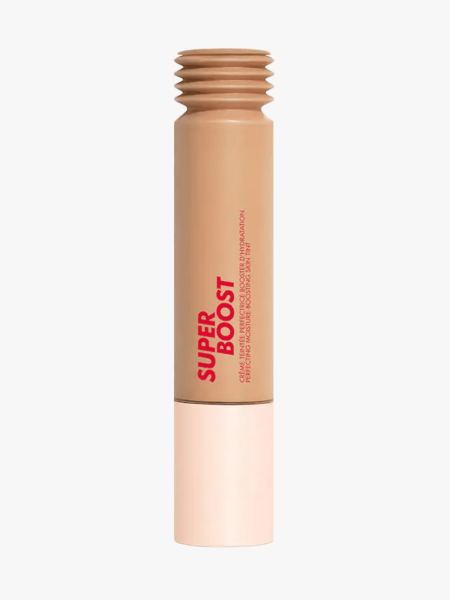 Makeup Forever Super Boost Lightweight Moisturizing Skin Tint in branded component on a light gray background